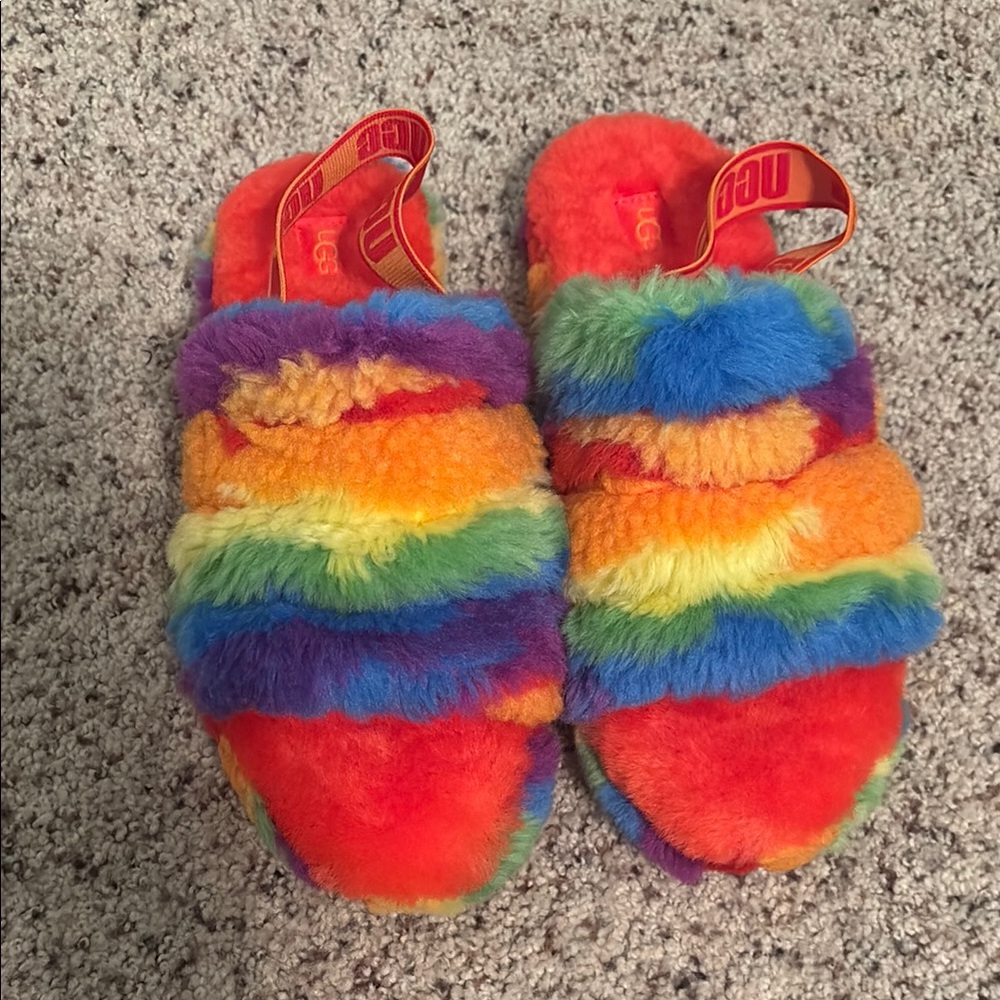 UGG Rainbow Fuzzy Kids Slippers